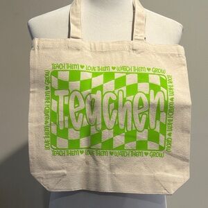 Green Checkered Teacher Tote Bag